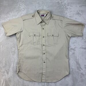 Big Mac Work Shirt Mens 17-17.5 Tan‎ Military Utility Epaulette Vintage